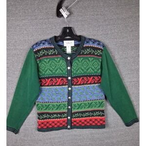 Vintage Talbots Sweater P S Green‎ Knit Cardigan Granny Core Holiday Nordic